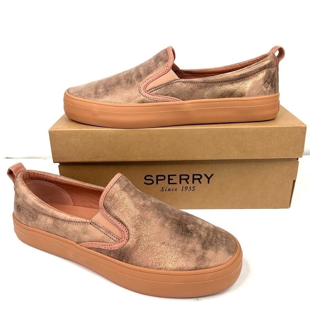 NWT Sperry Shimmer Rose Crest TG Metallic Leather Sneaker slip-on gold 9.5 NIB - Picture 16 of 16